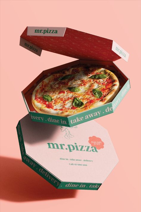 Pizza Logo and Brand Identity and Packaging Design Pizza Box Branding, Pizza Package Design, Pizza Shop Branding, Pizza Design Ideas Creative, Branding Design Restaurant, Pizza Packaging Ideas, Pizza Branding Identity, Pizza Box Design Creative, Creative Pizza Packaging