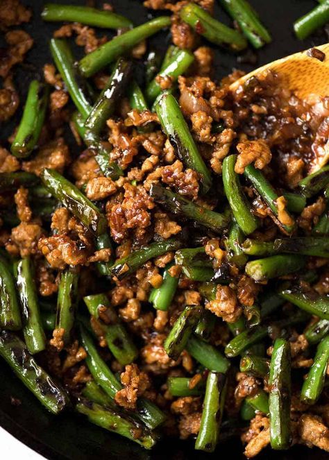 Stir Fry With Green Beans, Stir Fry Greens, Ground Pork Recipes, Fried Green Beans, Chinese Cooking Wine, Mapo Tofu, Pork Stir Fry, Green Bean Recipes, Cooking Wine