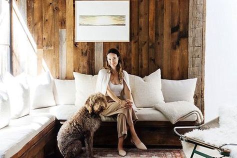 Human, Comfort, Interior design, Room, Mammal, Floor, Carnivore, Flooring, Couch, Sitting, Jenny Kayne Home, Jenny Kayne, Organic Modernism, Inspiring Homes, Malibu Surf, Cabin Chic, Surf Shack, Jenni Kayne, Los Angeles Homes