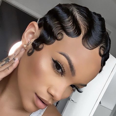 Female Haircut, Finger Waves Short Hair, Finger Wave Hair, Finger Wave, Short Hair Waves, Short Hair Black, Short Hair Pixie Cuts, Finger Waves, Short Sassy Hair