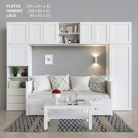 Platsa Ikea Bedroom, Ikea Hemnes Divan, Ikea Platsa Kids Room, Platsa Ikea Ideas Bedroom, Divan Ikea, Ikea Divan, Hemnes Divan, Daybed Room, Wardrobe Bed