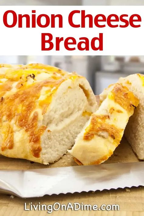 This is the BEST Onion Cheese Bread recipe!! This cheesy onion bread is so easy to make it will be on your list of favorite recipes! This tastes similar to the Red Lobster Biscuits, only in bread form. Cheese Bread Loaf Recipe, Onion Cheese Bread, Jamaican Banana Bread Recipe, Cheesy Bread Recipe, Lobster Biscuits, Red Lobster Biscuits, Peasant Bread, Cheese Bread Recipe, Onion Bread