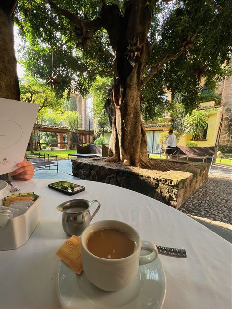 Cafe View Aesthetic, Quiet Cafe Aesthetic, Coffee In Garden Aesthetic, Sitting In Cafe Aesthetic, Outside Cafe Aesthetic, Spain Coffee Shop Aesthetic, Afternoon Coffee Aesthetic, Garden Cafe Aesthetic, Chill Cafe Aesthetic