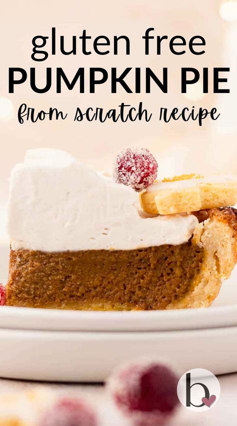 Slice of gluten free holiday pumpkin pie topped with whipped cream on a plate. Small Batch Pancakes, Brownies Small Batch, Desserts Small Batch, Cupcakes Small Batch, Small Batch Brownies, Small Batch Cupcakes, Mini Pumpkin Pies Recipe, Mini Pumpkin Pie, Small Batch Desserts