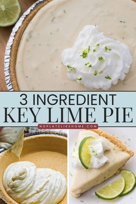 This delicious and easy, no-bake 3 ingredient key lime pie recipe is made with simple ingredients: tart fresh key limes, sweetened condensed milk, and a store-bought graham cracker pie crust. Whipped Key Lime Pie, Key Lime Jello Pie, Cream Cheese Key Lime Pie Recipe, Easy No Bake Key Lime Pie, Key Lime Pie With Condensed Milk, Easy Key Lime Pie Recipe No Bake, Key Lime No Bake Pie, 3 Ingredient Key Lime Pie, Lime Pie No Bake