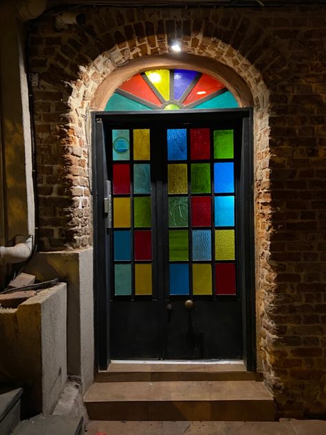 Color Glass Wall, Window Elevation, Japanese Tea Room, Colored Door, Victorian House Interiors, Art Final, Restaurant Themes, زجاج ملون, Glass French Doors