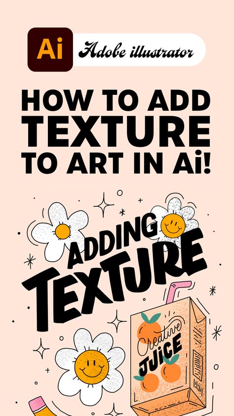 Learn how to add texture to you artwork or handlettering in Adobe Illustrator by creating a simple scatter brush! How To Draw In Adobe Illustrator, Adobe Illustrator Art Tutorials, Textured Vector Illustration, Graphic Design Illustrator Tutorials, Texture On Illustrator, Simple Illustrator Design, Adobe Illustrator Artwork Digital Art, Adobe Illustrator Prompts, Fonts For Adobe Illustrator