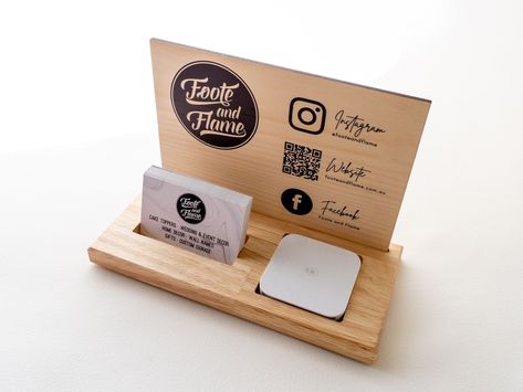 Business Card Holder with Square Reader holder and Mirror Feature Logo Display Ideas, Business Card Holder Display, Market Signage, Business Card Stands, Business Card Display, Clear Business Cards, Stall Display, Business Card Displays, Business Card Stand