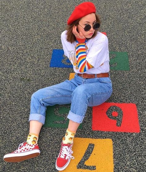 #fashion #colorful #rainbow #clothes #hobicore Outfit Ideas Kidcore, Hobicore Outfits, Kidcore Aesthetic Fashion, Decora Fashion Outfits, Kid Core Outfits, Kidcore Outfit, Kidcore Fashion, Kidcore Aesthetic, Primary Colours