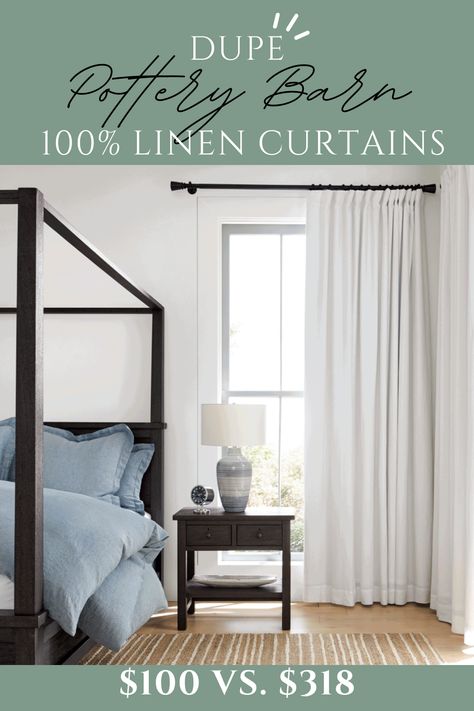 Dupe for Pottery Barn's 100% Linen Curtains (lined - $100/pair + extended sizes) - Interior Design for Beginners White Linen Drapes In Living Room, Bedroom With White Curtains, Affordable Linen Curtains, Ivory Linen Curtains, Pottery Barn Curtains Living Room, How To Buy Curtains, Charcoal Curtains Bedroom, Best Linen Curtains On Amazon, Faux Linen Curtains