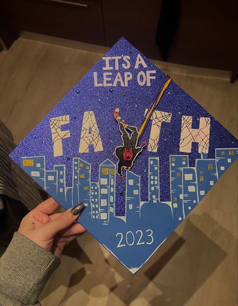 Miles Morales Its A Leap Of Faith, Men’s Graduation Cap Decoration, Miraculous Ladybug Graduation Cap, Superhero Graduation Cap, Spiderman Grad Caps, Spiderverse Graduation Cap, Spider Man Grad Cap, Miles Morales Grad Cap, Miles Morales Graduation Cap