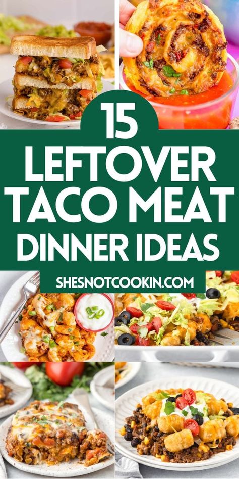 Whether you make fresh taco meat or have some leftover from another dinner, we've rounded up the best levotver taco meat dinner recipes to enjoy with family on busy weeknights. From Taco Pasta to Mexican Lasagna, these recipes are sure to spice up your dinners! Taco Hamburger Recipes, Recipes With Taco Meat, What To Make With Taco Meat, Recipes Using Leftover Taco Meat Beef, Recipes For Leftover Taco Meat, Taco Meat Recipes Leftover, Leftover Taco Meat Recipes Easy Meals, Ideas For Leftover Taco Meat, Leftover Taco Meat Ideas