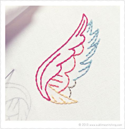 Wonderful Wings • Embroidery Pattern by Sublime Stitching Embroidery Angel Wings, Angel Wing Embroidery, Embroidered Angel Wings, Angel Wings Embroidery, Sublime Stitching, Wing Embroidery, Wings Embroidery, Pretty Wings, Stem Stitch