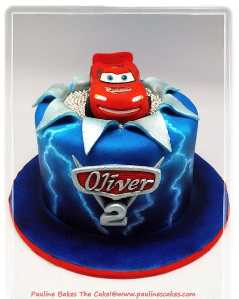 Electrifying "Lightning McQueen" With Airbrushed Lightning Effect! Lightning Bolt Cake, Lightning Mcqueen Cake, Lightning Effect, Pastel Rainbow Cake, Bolt Of Lightning, Airbrush Cake, Mcqueen Cake, Vintage Carousel, Carousel Cake