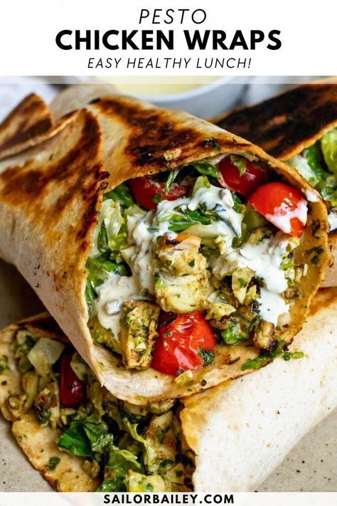 Delicious, easy pesto chicken wraps make the ultimate healthy lunch or dinner. Bursting with fresh flavors and pesto in every bite, this easy lunch recipes is ready in under 20 minutes, perfect for busy weeks and great for meal prep. #WorldTourofSandwiches Lunch Recipes Healthy To Work, Healthy Lunch For College Students, Winter Work Lunch Ideas, Hot Healthy Lunch Ideas, Easy Prep Lunches For Work, Healthy To Go Lunches, No Heat Lunches For Work, Work Lunches Healthy, Husband Lunch Ideas To Work