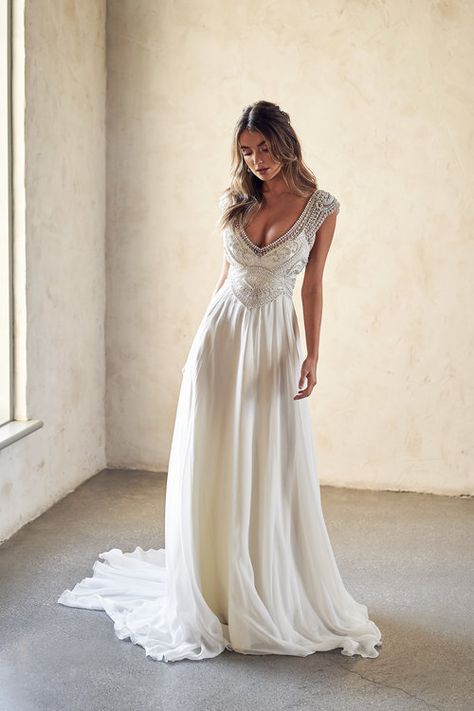 Wedding Dress Uk, Anna Campbell Dress, Petite White Dress, Anna Campbell Wedding Dress, Boho Wedding Dresses, Easter Wedding, Denim Pinafore Dress, Wedding Dresses Uk, Anna Campbell