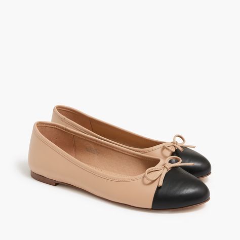 Factory: Ballet Flats With Cap Toe For Women Trending Flats For Women, Two Tone Ballet Flats, Cap Toe Flats Outfit, Barcelona Clothes, French Style Women, Fancy Flats, Chanel Flats, Aka Sorority, Tan Flats