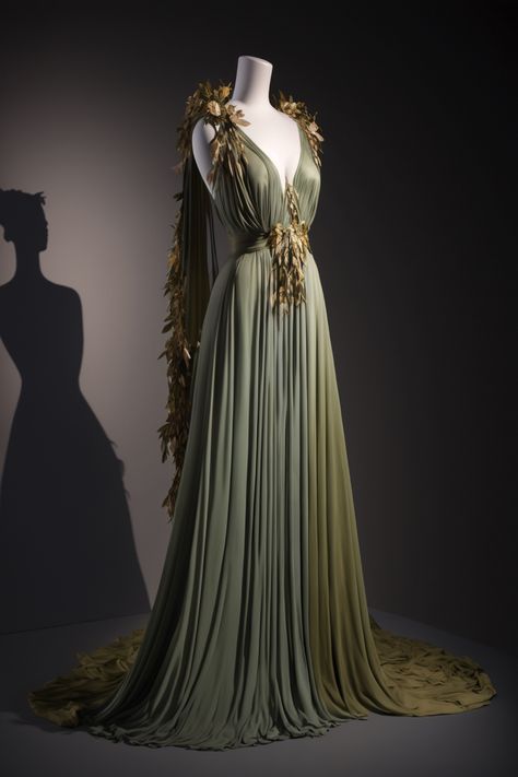 Virgo zodiac sign inspired gown Earthy Dress Gowns, Goddess Dresses Aesthetic, Fantasy Dress Queens Gowns, Persephone Dress Goddesses, Earth Inspired Dress, Fantasy Goddess Outfit, Greek Goddess Dress Gowns, Dresses Goddesses, Godess Aesthetic Outfit