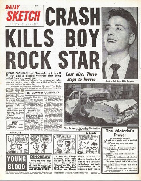 50s Newspaper, Gene Vincent, Eddie Cochran, Rockabilly Music, Summertime Blues, Lost Control, Classic Rock And Roll, 60s Music, Newspaper Headlines