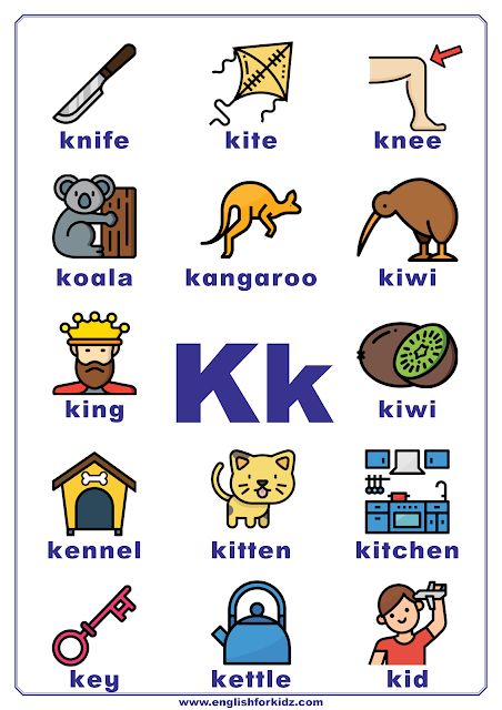 Letter K Worksheets, Flash Cards, Coloring Pages. English alphabet for kids. Letter K words. #ESL Letter K Pictures, K Words For Kids, Letter K Words, Letter K Preschool, Letter K Worksheets, K Words, Preschool Alphabet Letters, K Alphabet, Letters K