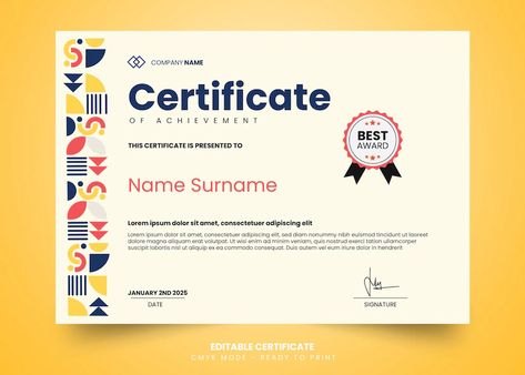 Certificate Design Freepik, Retro Certificate Design, Cute Certificate Design, Fun Certificate Design, Simple Certificate Design, Graphic Design Certificate, Certificate Graphic Design, Diploma Design Certificate, Modern Certificate Design Ideas