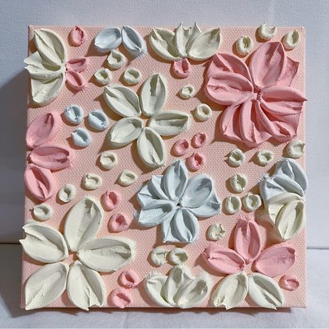 Aesthetic Vibe Mini 3D Flower Painting || Textured Heavy Acrylic Painting || Art 3d Acrylic Flower Painting, 3d Acrylic Painting On Canvas, 3d Flower Painting On Canvas, Acrylic Painting 3d, Impasto Flower Painting, Texture Flower Art, Textured Acrylic Painting Diy, Spackle Canvas Art, Square Painting Ideas