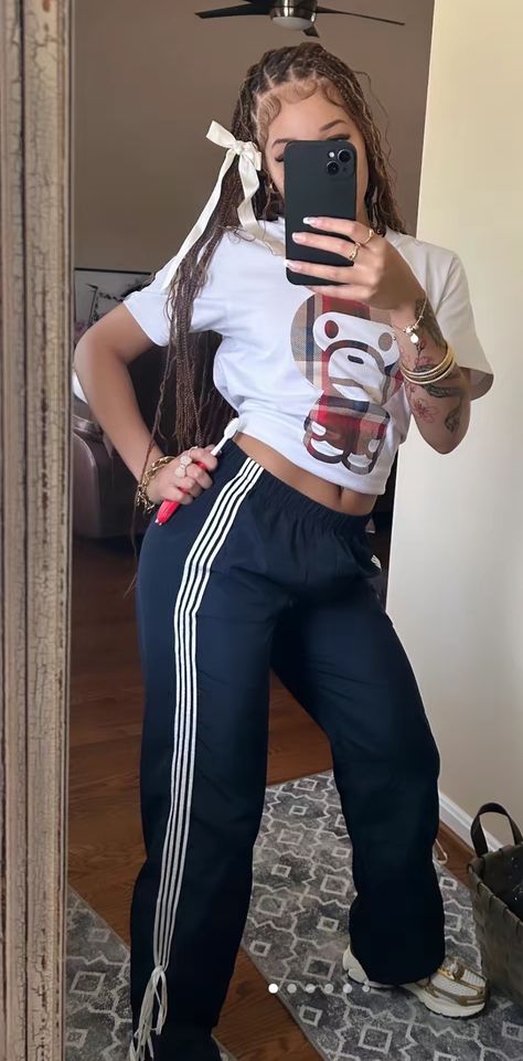 outfit inspo black girl bape t shirt ginger blonde braid inspo Bape Shirt Outfit Black Women, Acisis Shoes Outfit Black Women, Outfits With Braids Black Women, Bape Shirt Outfit Women, Bape Outfit Black Women, Bape Outfits Baddie, Bathing Ape Outfit, Bape Shirt Outfit, Amiri Shoes Outfit Black Women