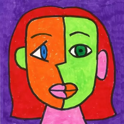 Cubism Art Easy, Cubism Face, Cubism Drawing, Cubism Portrait, Cubist Drawing, Easy Portrait, Miro Art, Portraits For Kids, Cubist Portraits