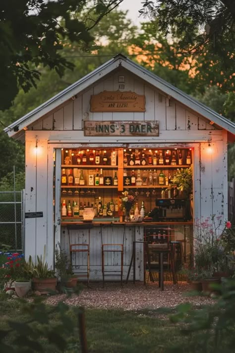 Cozy Small Shed Bar Ideas for Your Backyard Lakeside Bar Ideas, Outdoor Man Cave Ideas Backyards, Shed Bar Interior Ideas, Garden Shed Landscaping Ideas, Shed Bar Ideas Backyards, Small Shed Bar Ideas, Small Outdoor Bar Ideas, Bar Ideas For Restaurants, Summer House Bar Ideas