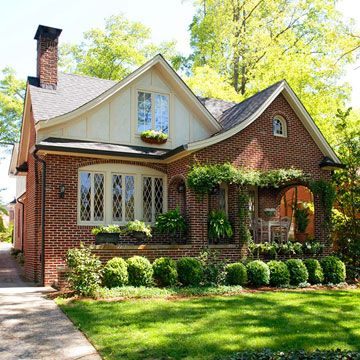 Brick Tudor Style Cottage...That's exactly the style of house I want one day :)  Preferably nestled in a historic neighborhood with lots of stately old trees <3 Brick Cottage, Tudor Cottage, Brick Siding, Tudor Style Homes, Lots Of Windows, Brick Exterior House, Casas Coloniales, Style Cottage, Tudor House