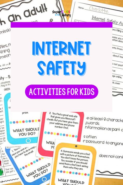 Tech Activities Elementary, Internet Safety Lessons Elementary, Safety Games For Kids, Technology Activities For Kids, Internet Safety Worksheet, Online Safety For Kids, Online Safety Activities, Internet Safety Lessons, Digital Literacy Activities