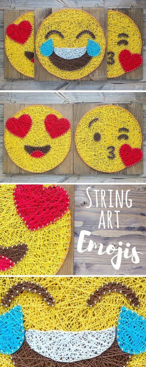 Emoji Decorations, فن الرسم بالمسامير, Art Emoji, Emoji Diy, Vogue Kids, Wall Decor Diy, Emoji Design, Nail String Art, String Art Patterns