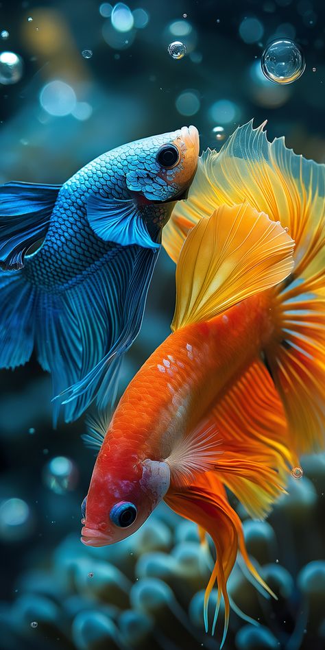 Aquatic Dance: The Elegance of Siamese Fighting Fish Sea Fish Aesthetic, Big Eyed Fish, Animal Photography Wildlife, Android Wallpaper Art, Animated Wallpapers For Mobile, Beta Fish, Wild Animals Pictures, Fish Wallpaper, Fish Illustration