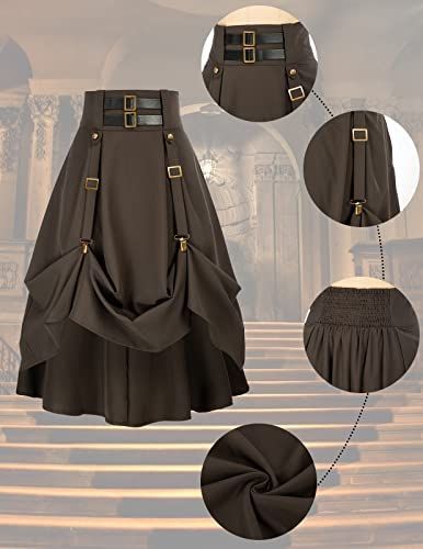 Amazon.com: Women Goth Steampunk Skirt High Waist Stretch Midi A-Line Skirt with Pockets S-2XL : Clothing, Shoes & Jewelry Steampunk Casual Outfits, Steampunk Fashion Women Everyday, Modern Steampunk Fashion Women, Steampunk Costumes Women, Casual Steampunk Outfits, Skirt And Shirt Outfits, Steampunk Fashion Everyday, Cyberpunk Skirt, Steampunk Clothing Women