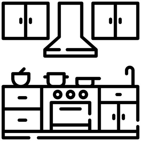 How To Draw A Kitchen, Pantry Decal, Kitchen Icon, Dibujo Simple, Free Kids Coloring Pages, Kitchen Drawing, Simple Kitchen Design, Fashion Illustration Tutorial, Printable Christmas Coloring Pages