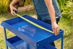 How to Turn a Utility Cart Into a Patio Grill Station | HGTV Outdoor Prep Station Diy, Diy Flat Top Grill Station, Blackstone Station Diy, Portable Grill Station, Diy Barbecue Station, Blackstone Cooking Station, Outside Grilling Station, Blackstone Prep Station, Bbq Prep Station