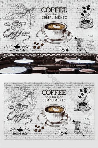 Kedai Kopi Design, Coffee Shop Background, Mural Cafe, Wall Drawings, Shop Background, Coffee Artwork, Cafe Wall Art, Art Restaurant, Coffee Ideas