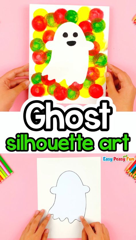 Ghost Silhouette Halloween Art - Easy Peasy and Fun Ghost Crafts Preschool, Halloween Kids Crafts Easy, Easy Painting For Kids, Simple Ghost, Preschool Painting, Ghost Silhouette, Silhouette Halloween, Halloween Art Projects, Halloween Crafts Preschool