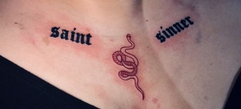 Sinner And Saint Tattoo, Saint And Sinner Tattoos, Saint Sinner Tattoo, Boondock Saints Tattoo, Sinner Tattoo, Tatts Ideas, Saint Tattoo, Lower Stomach, Tattoo Board