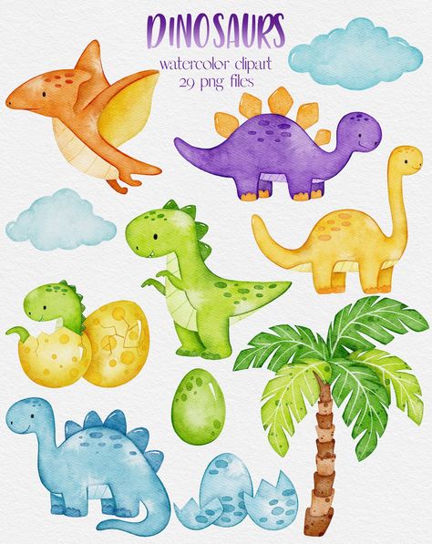 Dinosaurs Watercolor Clipart T-rex Dino Clip Art Jurassic image and visual related images Animals Watercolor, Dinosaur Illustration, Clipart Baby, Birthday Party Set, Baby Dino, Baby Clip Art, Baby Dinosaurs, Create Decor, Etsy Printable Art