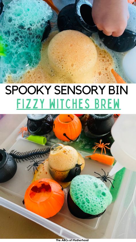 Witches Brew Sensory Play, Potion Sensory Bin, Sensory Halloween, Potions For Kids, Halloween Sensory Bin, Halloween Activities For Toddlers, Halloween Activities Preschool, Toddler Sensory Bins, Halloween Crafts Preschool