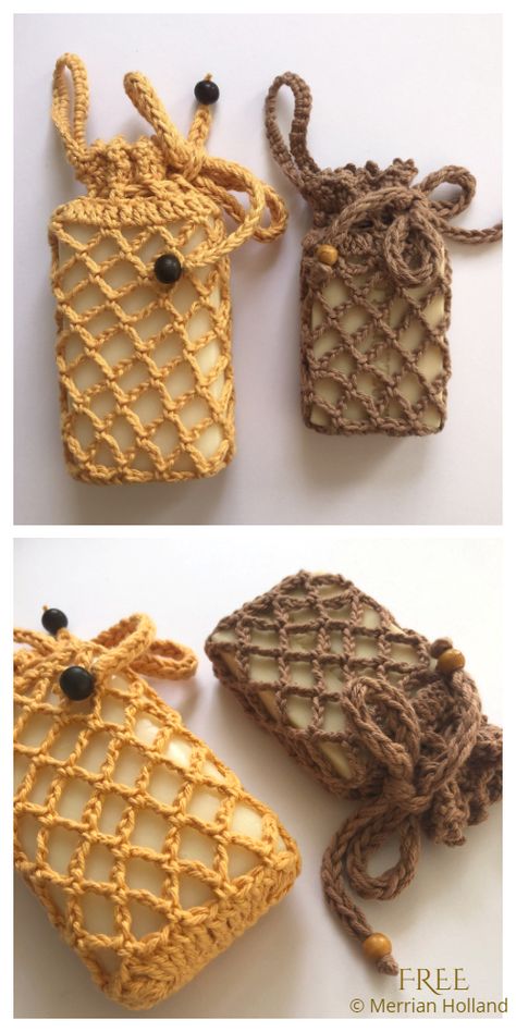 8 Quick Soap Saver Bag Free Crochet Patterns - DIY Magazine Mesh Soap Bag, Small Gifts For Friends, Crocheted Bags, Soap Bag, Soap Saver, Quick Crochet, Chale Crochet, Paintbox Yarn, Diy Soap