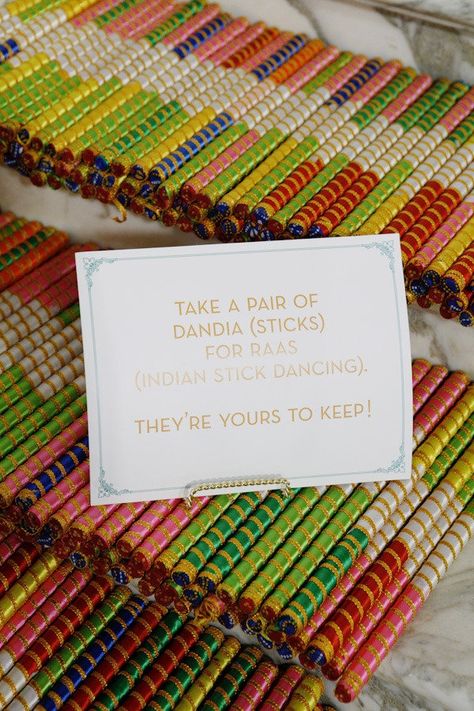 wedding-idea-dandiya Sangeet Night, Trendy Wedding Favors, Indian Wedding Favors, Mehndi Decor, Indian Gifts, Big Fat Indian Wedding, Wedding Activities, Bollywood Wedding, Desi Wedding