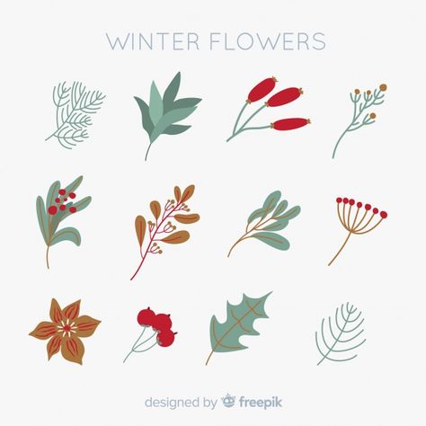 Hand drawn winter flowers collection Fre... | Premium Vector #Freepik #vector #flower Winter Flowers Drawing, Winter Objects, Winter Watercolors, Winter Doodles, Christmas Flash, Christmas Fonts Free, Winter Leaves, Inspiration For Painting, Jan 2025