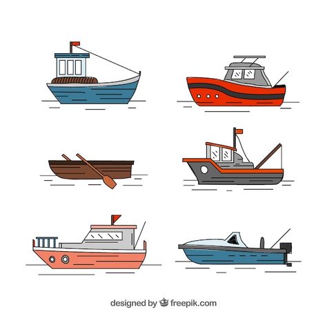 Collection of hand-drawn fishing boats | Free Vector #Freepik #freevector #ship #ship-sailboat #boat #sailing-ship Fishing Boat Drawing, Boat Drawing Simple, Boat Illustration, Boat Drawing, Boat Sailing, Drawing Simple, Fishing Boat, Fishing Boats, Boats