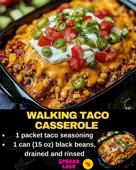 Walking Taco Casserole Dorito Taco Casserole, Bacon Cheeseburger Meatloaf, Walking Taco Casserole, Taco Casserole Bake, Cheeseburger Meatloaf, Walking Taco, Bacon Cheeseburger Casserole, Mexican Casserole Recipe, Walking Tacos