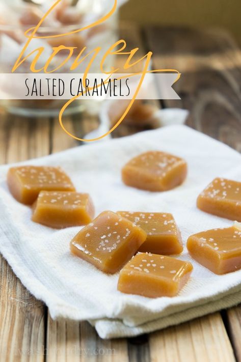 Honey Salted Caramels Salted Caramels, Honey Candy, Honey Caramel, Caramel Recipes, Honey Recipes, Homemade Candies, Comfort Foods, Marzipan, Sweets Treats