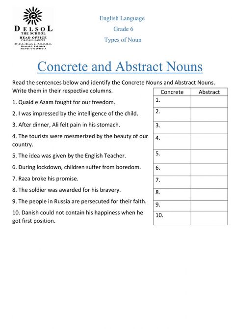 Types Of Nouns Worksheet For Grade 4, Concrete And Abstract Nouns Worksheets Grade 4, Abstract And Concrete Nouns Worksheets, Concrete Nouns Worksheets, Abstract Nouns Worksheet, Regular And Irregular Nouns, Common Nouns Worksheet, Nouns Exercises, Concrete And Abstract Nouns