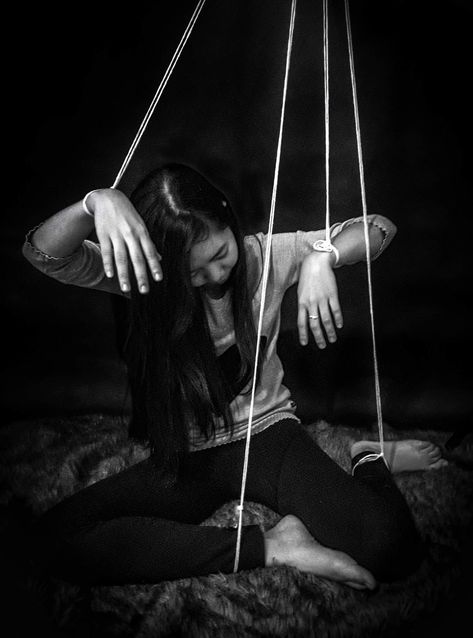 Don't become a puppet to other people desires. Live and Create your life as you intend it to be. Developed and… by mojacko Human Puppet Photography, Puppet Portrait Photography, Live Drawing Reference, Puppet Master Aesthetic, Marionette Pose Reference, Puppet Aesthetic Dark, Marionette Photography, Claustrophobia Photography, Fear Pose Reference