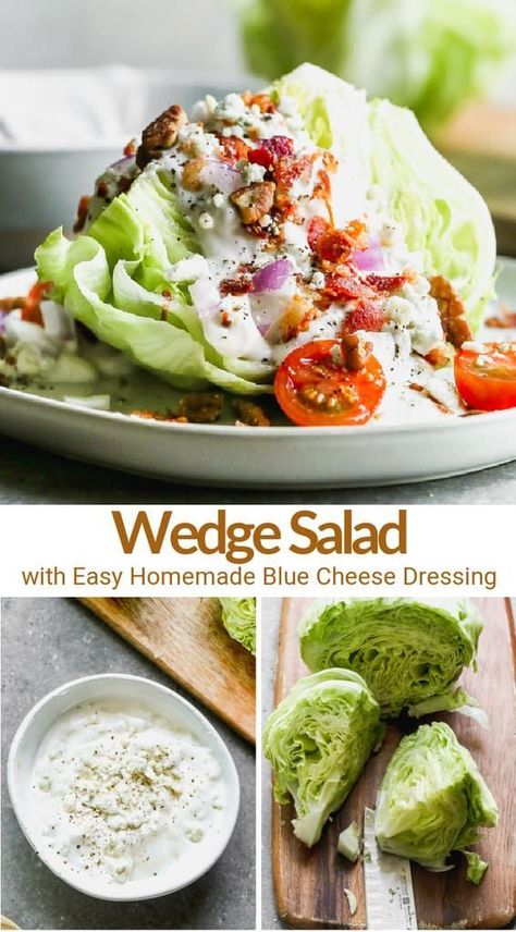 Blue Cheese Wedge Salad, Classic Wedge Salad, Wedge Salad Recipe, Iceberg Wedge Salad, Homemade Blue Cheese Dressing, Wedge Salad Recipes, Lettuce Wedge, Homemade Blue Cheese, Chicken Entree